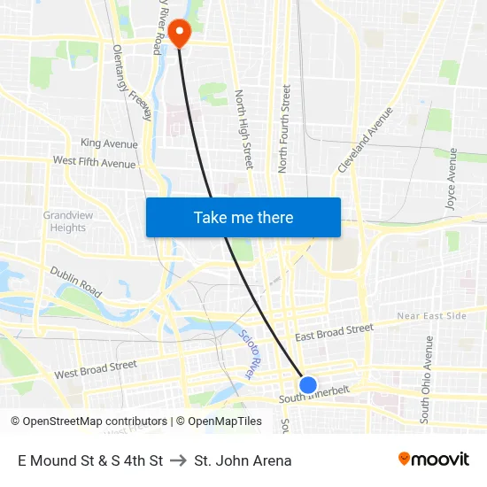 E Mound St & S 4th St to St. John Arena map