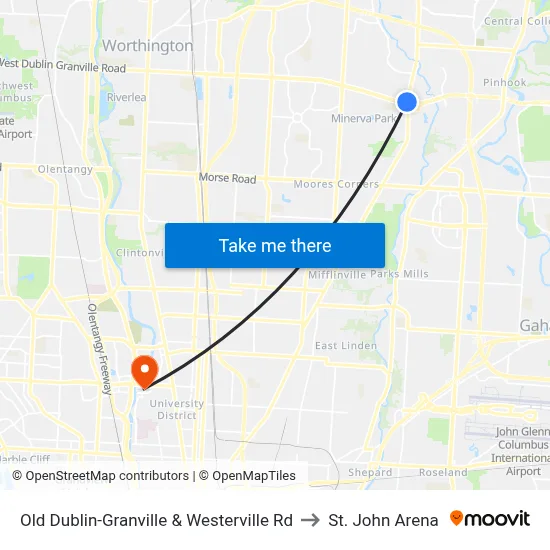 Old Dublin-Granville & Westerville Rd to St. John Arena map