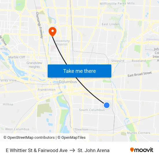 E Whittier St & Fairwood Ave to St. John Arena map