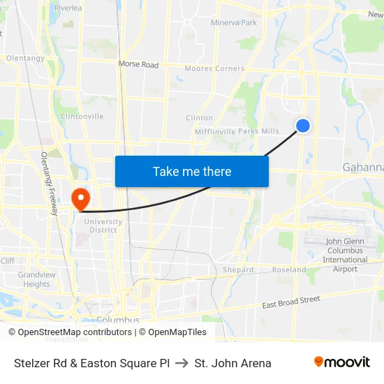 Stelzer Rd & Easton Square Pl to St. John Arena map