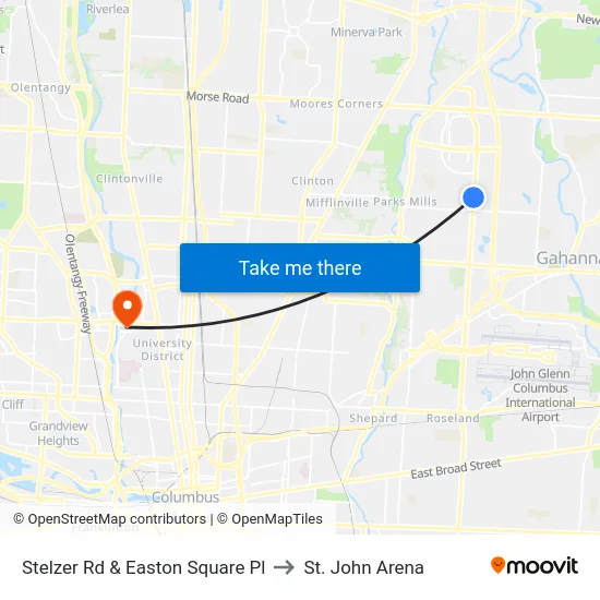Stelzer Rd & Easton Square Pl to St. John Arena map