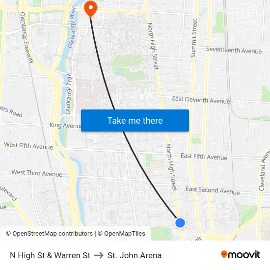 N High St & Warren St to St. John Arena map