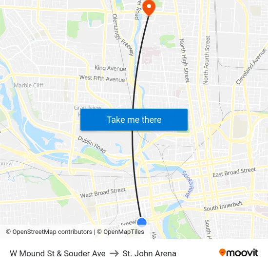 W Mound St & Souder Ave to St. John Arena map