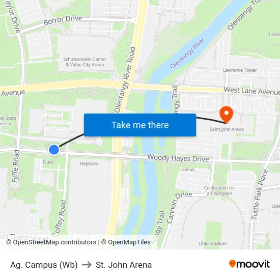 Ag. Campus (Wb) to St. John Arena map