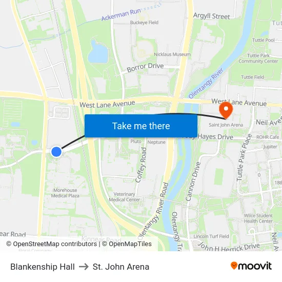 Blankenship Hall to St. John Arena map