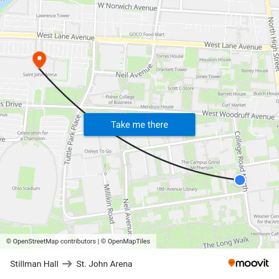 Stillman Hall to St. John Arena map