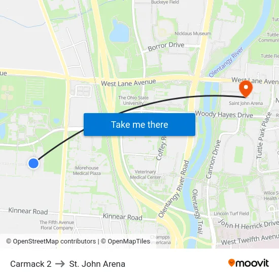 Carmack 2 to St. John Arena map