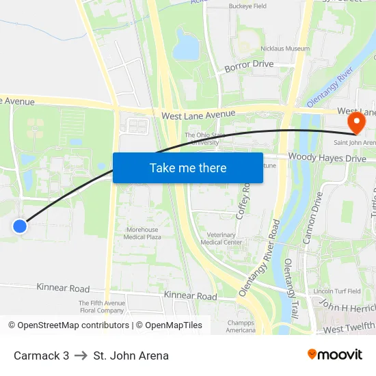 Carmack 3 to St. John Arena map