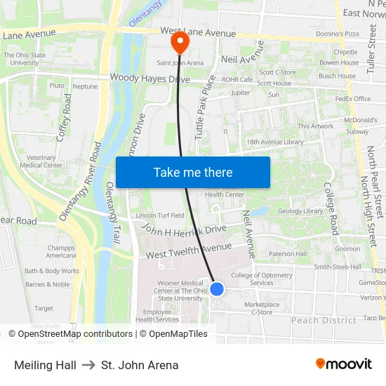 Meiling Hall to St. John Arena map