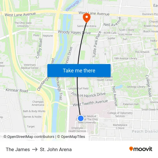 The James to St. John Arena map