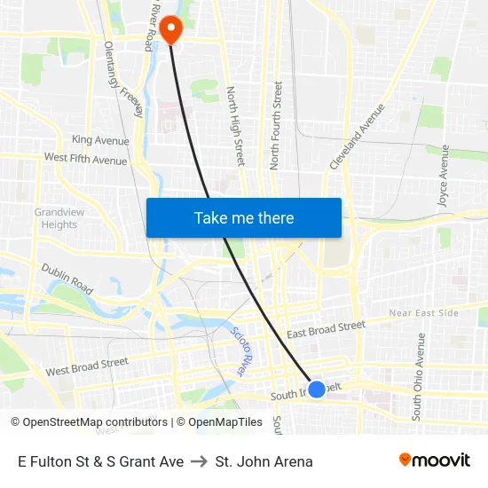 E Fulton St & S Grant Ave to St. John Arena map