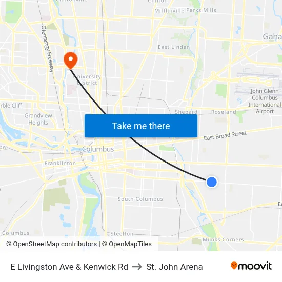 E Livingston Ave & Kenwick Rd to St. John Arena map