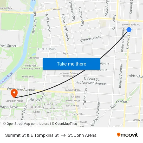 Summit St & E Tompkins St to St. John Arena map