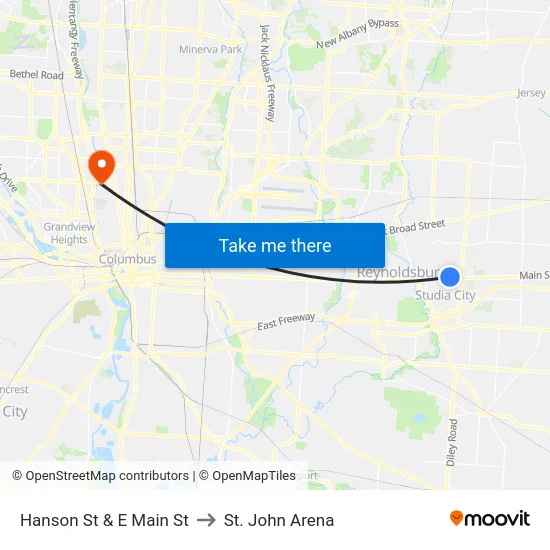 Hanson St & E Main St to St. John Arena map