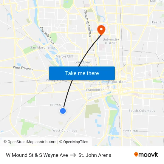 W Mound St & S Wayne Ave to St. John Arena map