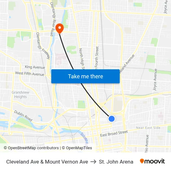 Cleveland Ave & Mount Vernon Ave to St. John Arena map