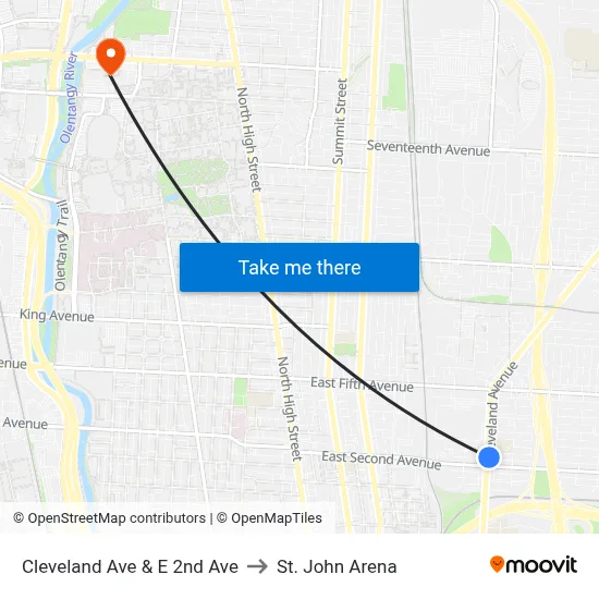 Cleveland Ave & E 2nd Ave to St. John Arena map
