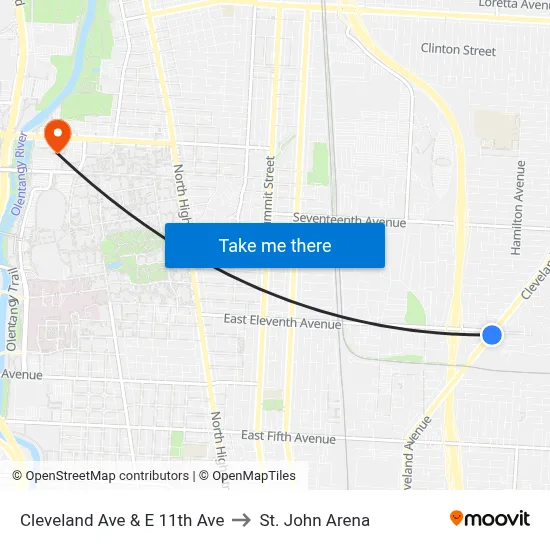 Cleveland Ave & E 11th Ave to St. John Arena map