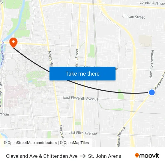 Cleveland Ave & Chittenden Ave to St. John Arena map