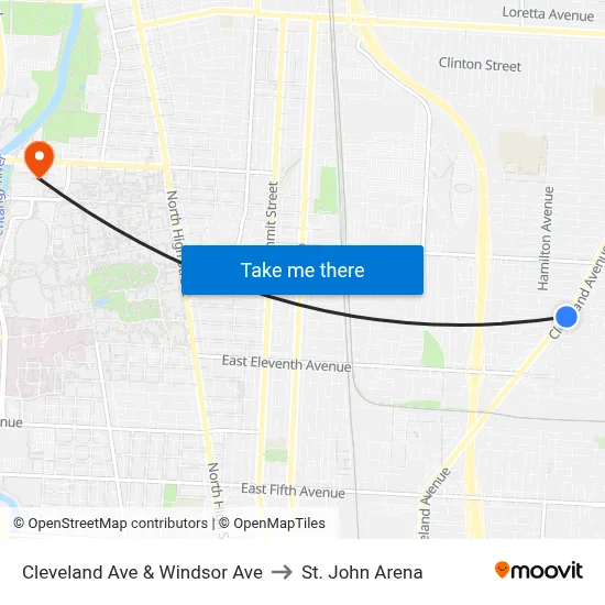 Cleveland Ave & Windsor Ave to St. John Arena map