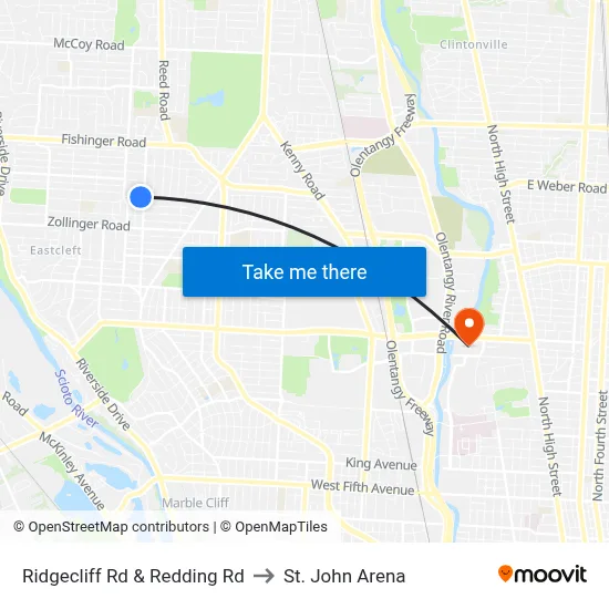 Ridgecliff Rd & Redding Rd to St. John Arena map