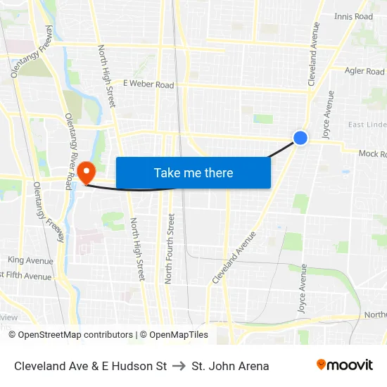 Cleveland Ave & E Hudson St to St. John Arena map