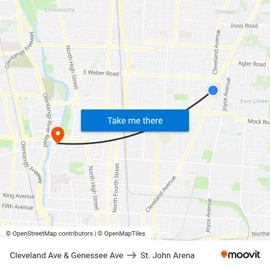 Cleveland Ave & Genessee Ave to St. John Arena map