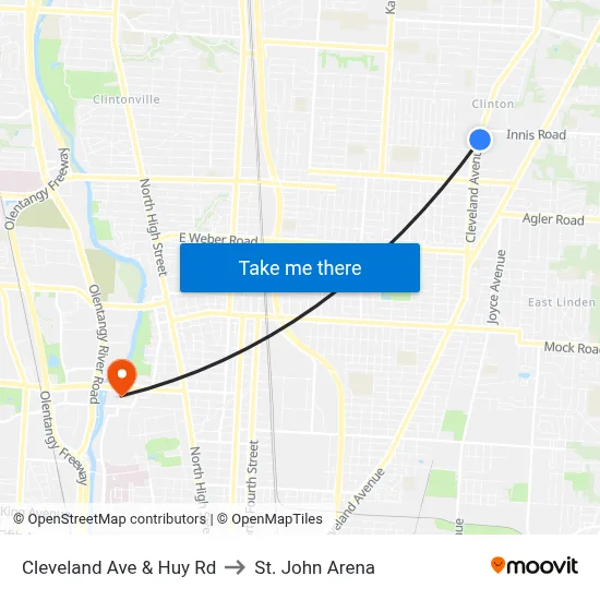 Cleveland Ave & Huy Rd to St. John Arena map