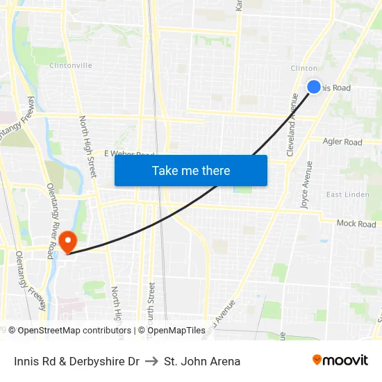 Innis Rd & Derbyshire Dr to St. John Arena map
