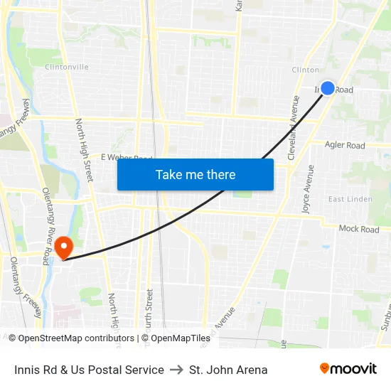 Innis Rd & Us Postal Service to St. John Arena map