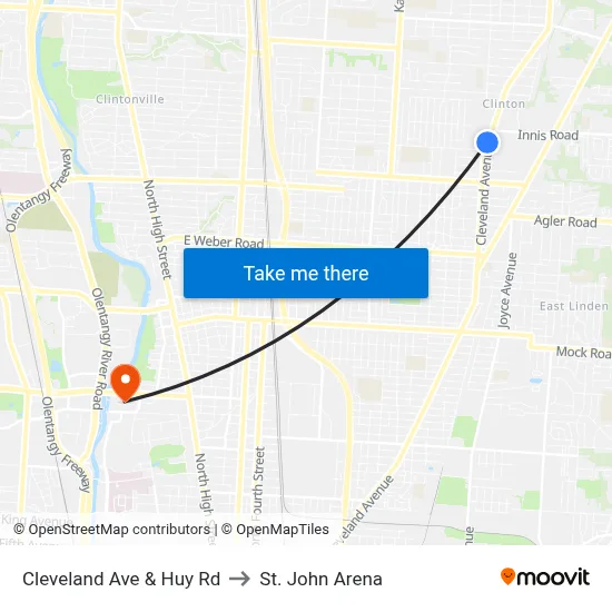 Cleveland Ave & Huy Rd to St. John Arena map