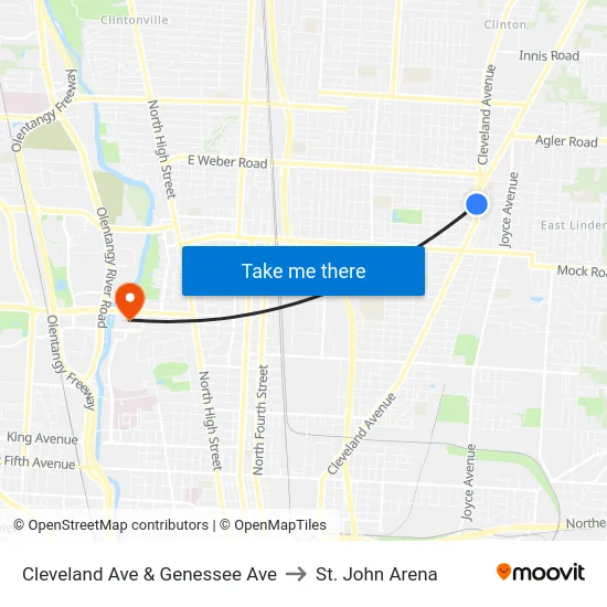 Cleveland Ave & Genessee Ave to St. John Arena map