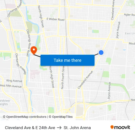 Cleveland Ave & E 24th Ave to St. John Arena map