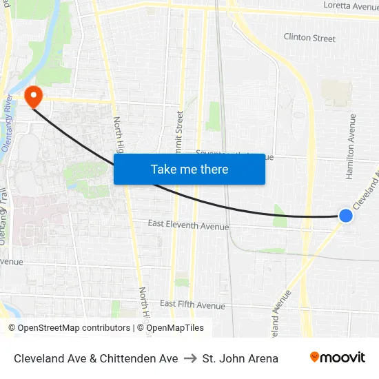 Cleveland Ave & Chittenden Ave to St. John Arena map