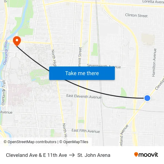 Cleveland Ave & E 11th Ave to St. John Arena map