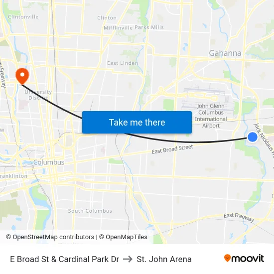 E Broad St & Cardinal Park Dr to St. John Arena map