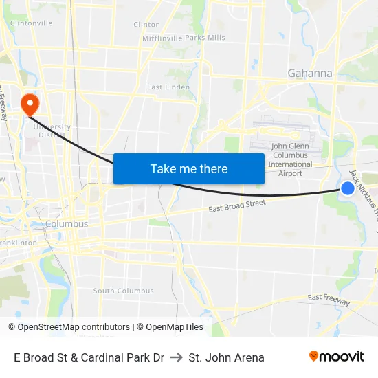 E Broad St & Cardinal Park Dr to St. John Arena map
