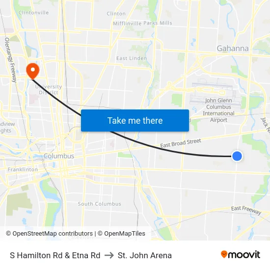 S Hamilton Rd & Etna Rd to St. John Arena map