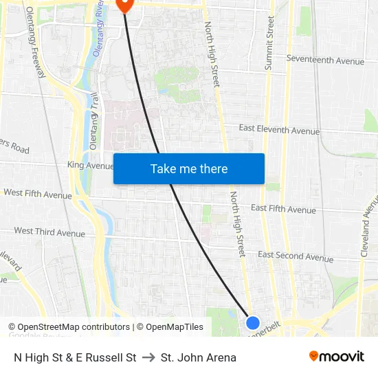 N High St & E Russell St to St. John Arena map