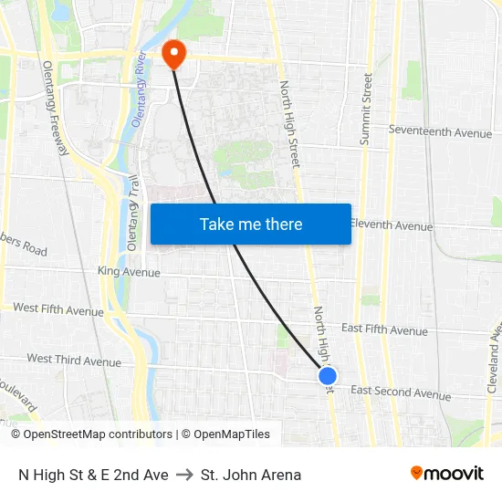 N High St & E 2nd Ave to St. John Arena map