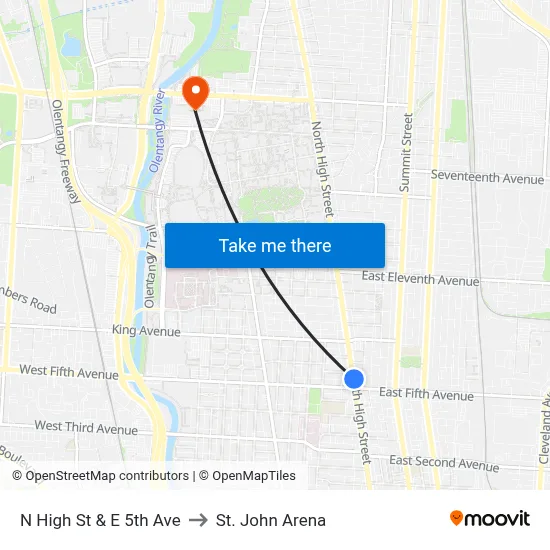 N High St & E 5th Ave to St. John Arena map