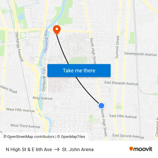 N High St & E 6th Ave to St. John Arena map