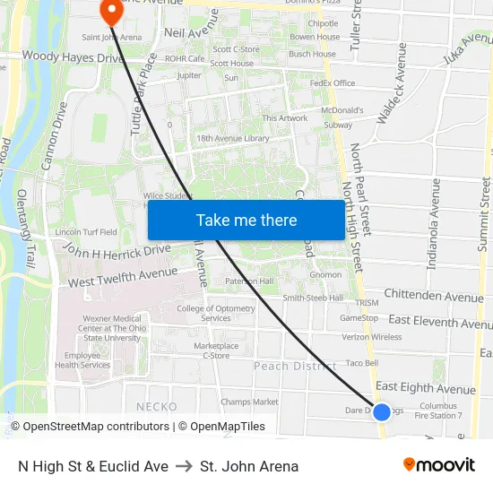 N High St & Euclid Ave to St. John Arena map