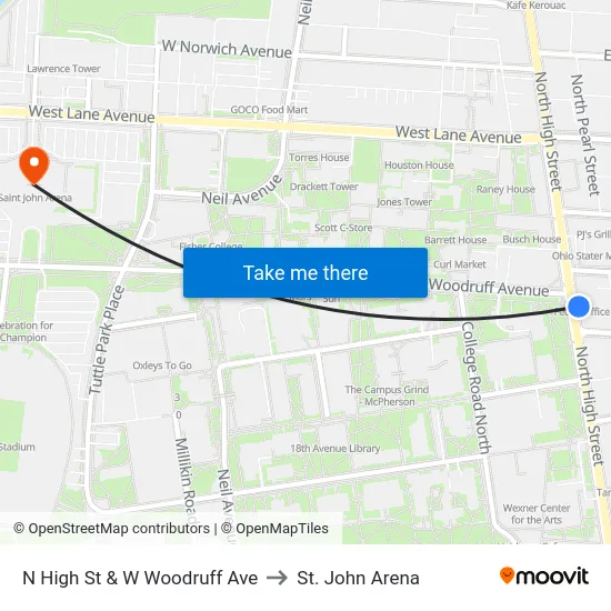 N High St & W Woodruff Ave to St. John Arena map