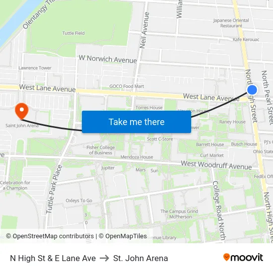 N High St & E Lane Ave to St. John Arena map
