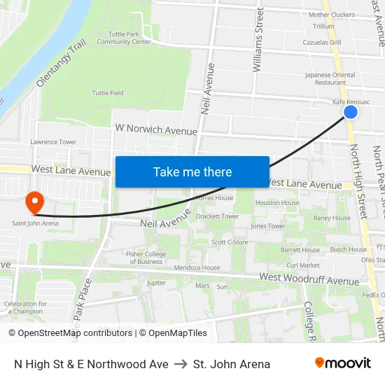 N High St & E Northwood Ave to St. John Arena map