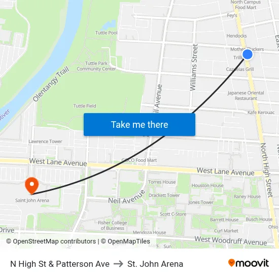 N High St & Patterson Ave to St. John Arena map