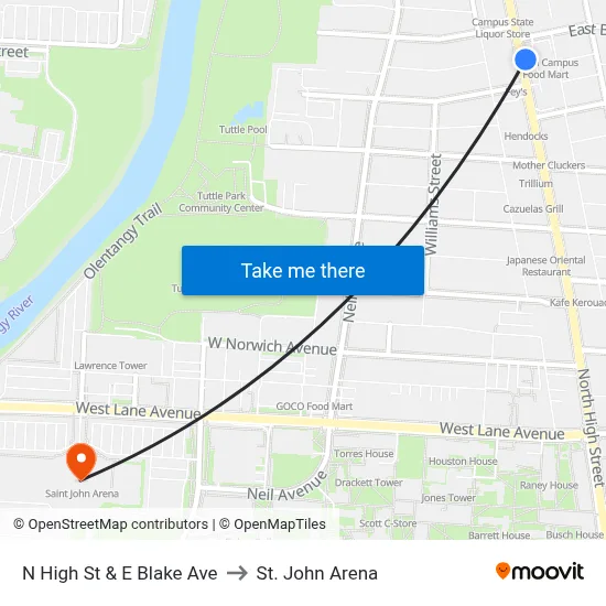 N High St & E Blake Ave to St. John Arena map