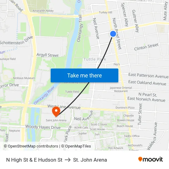 N High St & E Hudson St to St. John Arena map