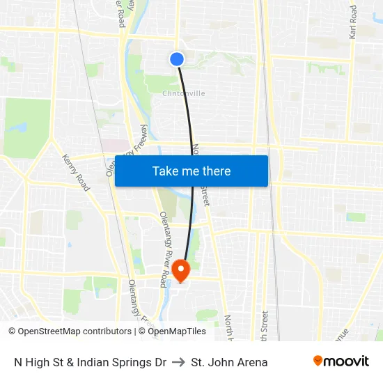 N High St & Indian Springs Dr to St. John Arena map